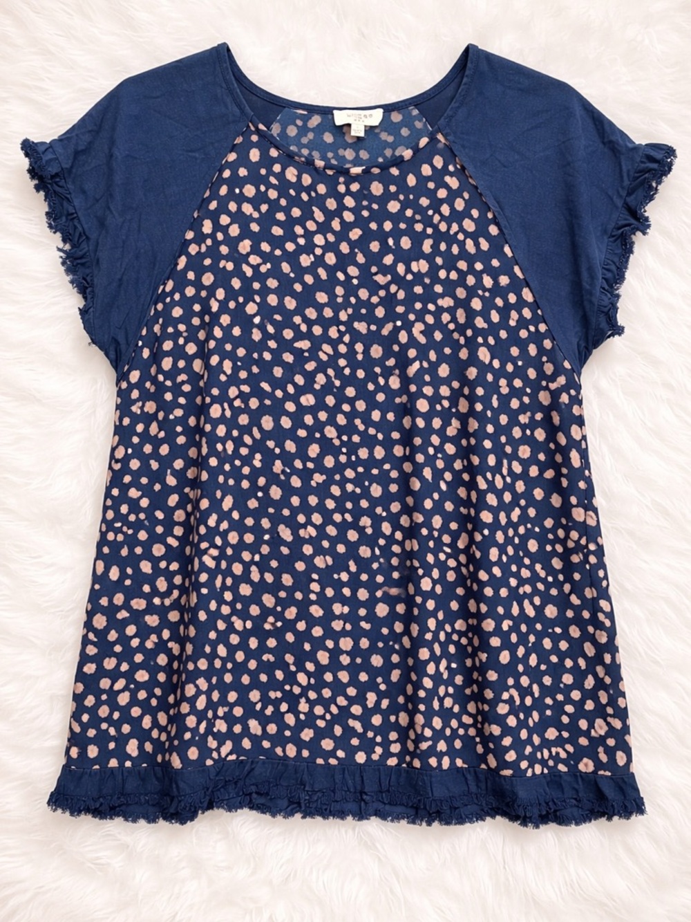 Umgee Navy and Blush Dot Raglan Tee
